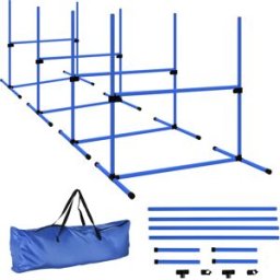 Pawhut Set di 4 Ostacoli Agility Dog per Addestramento Cani ad Altezza Regolabile con Borsa da Trasporto Inclusa, 99x71x95cm, Blu Aosom