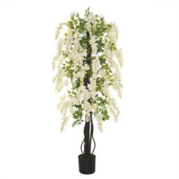 Outsunny Pianta Artificiale Glicine Bianco Finto con Vaso per Interni ed Esterni, Bianco e Verde Diametro 24 x 165cm Aosom