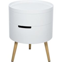 Homcom Tavolino da Caffè rotondo, 2 organizzatori centrali, Tavolino con Apertura a Rotazione e Vassoio Rimovibile in Legno Bianco Aosom