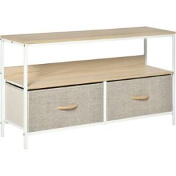 Homcom Mobile Porta TV da 47" con Cassetti Pieghevoli in Tessuto e Mensola in Metallo e MDF, 98x29x56cm, Colore Legno