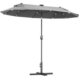 Outsunny Ombrellone doppio con Base a crocee Luci Solari, 295x150x219cm, Grigio Aosom