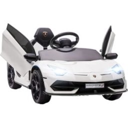 Homcom Macchina Elettrica per Bambini a 12V Licenza Lamborghini con Clacson e Telecomando, 107.5x63x42 cm, Bianca Aosom