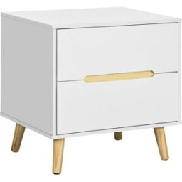 Homcom Comodino Bianco Moderno per Camera da Letto, con 2 Cassetti e Gambe in Legno di Pino, 50Lx40Px50.5A cm Aosom