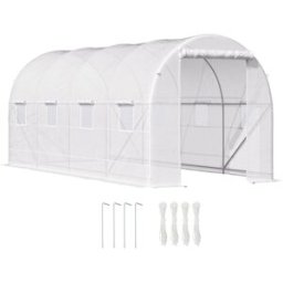 Outsunny Serra da Giardino a Tunnel 5x2x2m con Struttura in Acciaio e Telo in Polietilene, Bianco Aosom