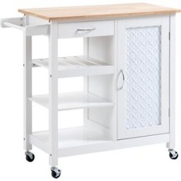 Homcom Carrello da Cucina a 4 Ruote con 1 Cassetto, 1 Armadietto, 1 Ripiano Aperto a 3 Livelli e 1 Portasciugamani 92x40x84 cm, Bianco Aosom