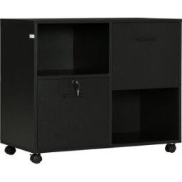 Vinsetto Mobile da Ufficio con 2 Cassetti Porta Documenti e Ripiani, Ruote con Blocco, 80x40x66cm, Nero Aosom