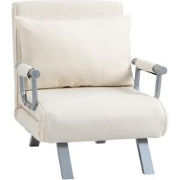 Homcom Poltrona Letto Moderna 2 in 1 con Schienale Inclinabile in 5 Posizioni, per Soggiorno e Camera da Letto, 65x69x80cm, Beige Aosom