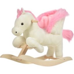Homcom Cavallo a Dondolo Bianco e Rosa con Suoni e Struttura in Legno di Pioppo per Bambini 18-36 Mesi, 70x28x57cm Aosom