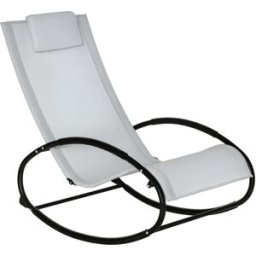 Outsunny Sedia Sdraio a Dondolo da Giardino Ergonomica con Cuscino e Tessuto Traspirante per Interno ed Esterno, Grigia Aosom