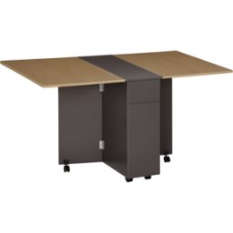 Homcom Tavolo Pieghevole Rettangolare da Pranzo in Truciolato con 2 Cassetti, un Armadietto e 6 Ruote, max. 6 Persone, 140x76x74cm, Color Legno Aosom