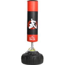 Homcom Sacco Boxe da Terra con Supporto per Allenamento Professionale a Casa o in Palestra, Nero e Rosso, Φ60 x 180 cm Aosom