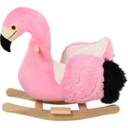 Homcom Fenicottero Rosa a Dondolo, Legno, Cinture di Sicurezza, Gioco Sicuro e Divertente per Bambini dai 18 Mesi Aosom