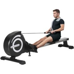 Homcom Vogatore Magnetico Pieghevole per Allenamento a Casa, Volano Regolabile su 8 Livelli e Monitor LCD, 185x58x57cm, Nero Aosom