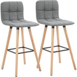 Homcom Set 2 Sgabelli da Bar con Schienale e Poggiapiedi, Seduta Imbottita in Tessuto e Gambe in Legno, 41.5x47x97.5, Grigio Aosom