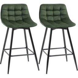 Homcom Set 2 Sgabelli da Bar con Schienale e Poggiapiedi Stile Nordico in Metallo e Velluto, Verde, 45x47x88cm Aosom