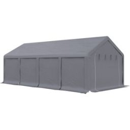 Outsunny Tendone da Giardino per Feste 7.95x3.95m con Porte a Cerniera, Picchetti e Corde Incluse, Grigio Aosom