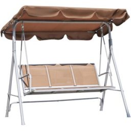 Outsunny Dondolo da Giardino a 3 Posti in Metallo, Tetto Parasole Rimovibile e Lavabile, Marrone e Argento, 171x108x154cm Aosom