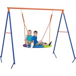 Outsunny Altalena da Giardino a Nido per 1-2 Bambini in Metallo Rinforzato, 196x172x180cm, Multicolore
