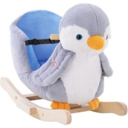Homcom Cavallo a Dondolo a Pinguino in Peluche con 32 Musiche e Cintura di Sicurezza, Età 18 Mesi