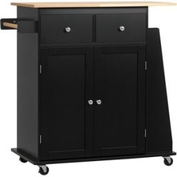 Homcom Carrello da Cucina con Armadietto, 2 Cassetti e Portaspezie, Isola da Cucina in Legno, 89x45x89.5cm, Nero