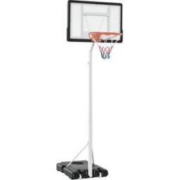 Homcom Canestro Basket per Bambini e Adulti con Tabellone in PVC Regolabile 210-260cm Ruote Integrate Bianco Aosom