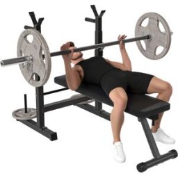 Homcom Panca Pesi Pieghevole con 8 Altezze Regolabili per Sollevamento Pesi e Trazioni, in Acciaio e PU, 140x73x98-122cm, Nera Aosom