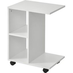 Homcom Tavolino da Salotto a C con 2 Ripiani Aperti e 4 Ruote Girevoli, in Truciolato, 45x35x58cm, Bianco Aosom