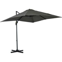 Outsunny Ombrellone da Giardino con Angolazione Regolabile su 5 Livelli e Rotazione a 360°, 2.5x2.5 m, Grigio