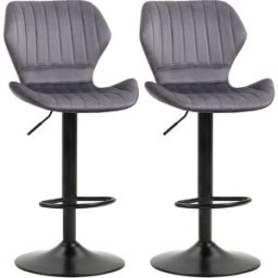 Homcom Set di 2 Sgabelli da Bar Alti in Velluto Imbottiti con Altezza Regolabile , Sgabelli Cucina Girevoli con Schienale e Poggiapiedi Grigio Aosom