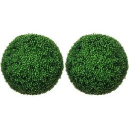Homcom Set di 2 Piante Finte Sfera di Bosso Ø50cm, Decorazione per Interno ed Esterno, Verde Aosom