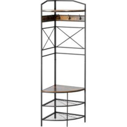 Homcom Appendiabiti da Terra Angolare con Panca e Scarpiera in Stile Industriale, 50x50x183cm, Marrone Aosom