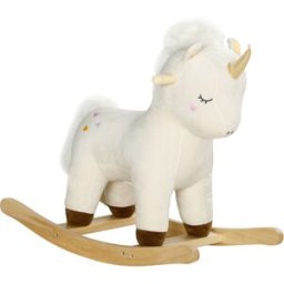 Aiyaplay Cavallo a Dondolo per Bambini 2-4 Anni a Unicorno con Suoni e Rivestimento Morbido, Bianco