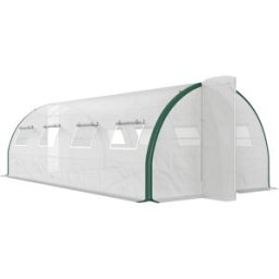 Outsunny Serra a Tunnel 6x3 m con 2 Ingressi e 8 Finestre, in PE, Poliestere e Acciaio Zincato, Bianco e Verde Aosom