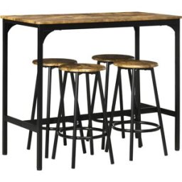 Homcom Set da Bar 5 pezzi con Tavolo alto e 4 Sgabelli Stile Industriale, Marrone e Nero Aosom
