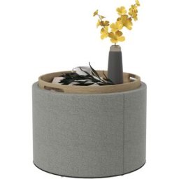 Homcom Pouf Contenitore Effetto Lino da 120 kg max con Vassoio a Ribalta, in MDF, 56x56x42 cm, Grigio