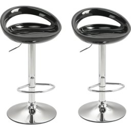 Homcom Set 2 Pezzi, Sgabello da Bar Girevole con Poggiapiedi e Altezza Regolabile in Metallo e ABS Nero, 46x41x76-96 cm Aosom