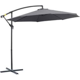 Outsunny Ombrellone da Giardino Decentrato Ø3m, Struttura in Metallo con 8 Braccia, Manovella, Base Stabile a Croce, Grigio Aosom
