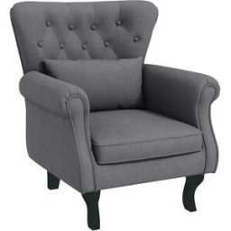 Homcom Poltrona da Salotto Vintage in Tessuto con Cuscino Lombare e Imbottitura, Grigio Scuro Aosom