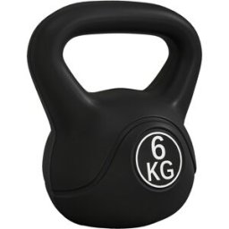 Homcom Kettlebell 6kg in Plastica e Sabbia con Base Piatta e Impugnatura, 20x13x22 cm, Nero