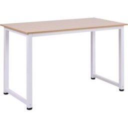Homcom Scrivania per Computer Grande Superficie Gambe Regolabili, Tavolo da Pranzo 120x60x76cm finitura in Rovere Millennium, Telaio Bianco Aosom
