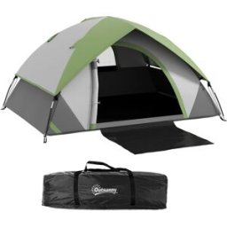 Outsunny Tenda da Campeggio Singola con Finestra a Rete, in Poliestere, Fibra di Vetro e PE, 270x210x150 cm, Grigio e Verde Aosom