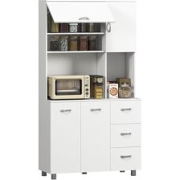 Homcom Credenza da Cucina Moderna con Cassetti, Armadietti e Ripiani Aperti, 100x39.5x183.5cm, Bianco Aosom