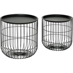 Homcom Set 2 Tavolini da Salotto Impilabili Rotondi in Acciaio con Vano Contenitore, Nero Aosom