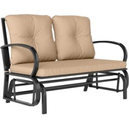 Outsunny Panchina a Dondolo da Giardino per 2 Persone con Cuscini Imbottiti per Seduta e Schienale, 122x70x87cm, Khaki Aosom