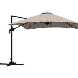 Outsunny Ombrellone 3x3 m a Braccio con 8 Stecche, Pedale e Manovella, in Alluminio e Poliestere, color Khaki Aosom