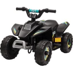 Homcom Quad Elettrico per Bambini da 3-5 Anni con Batteria Ricaricabile 6V, Velocità 2.8-4.6km/h, Funzione Avanti e Indietro, 72x40x45.5cm, Nero Aosom