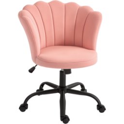 Homcom Sedia da Ufficio con Schienale a Petalo Senza Braccioli con Altezza Regolabile, Rivestimento in Velluto, Rosa