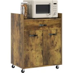 Homcom Carrello da Cucina con Cassetto, Armadietto e 4 Ruote in Legno, 60x40x77cm, Marrone Rustico