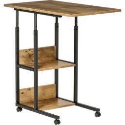 Homcom Tavolino da Salotto a C, Stile Industriale, Altezza Regolabile, 3 Ripiani, 4 Ruote con Freno, Design Versatile - Marrone Rustico Aosom