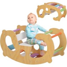 Aiyaplay Gioco per Bambini 2 in 1 Arco Montessoriano e Sedia a Dondolo per Uso Interno, in Legno di Pino, 91x41x48 cm